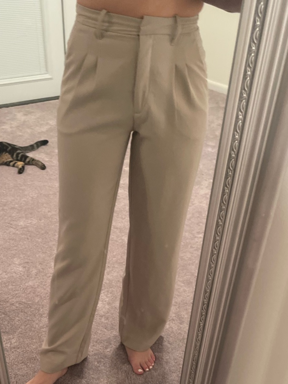 High-Waist Pleated Beige Trousers